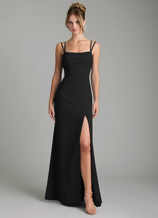 Azazie Egypt Bridesmaid Dresses Black Sheath Sweetheart Neckline Chiffon Dress image1