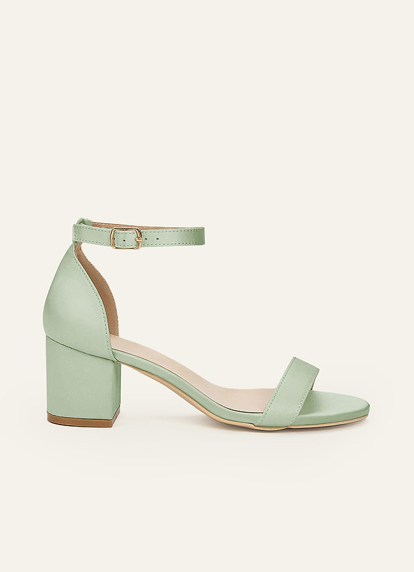 front Matching Color Matte Satin One Strap Buckle Block Heel Sandals