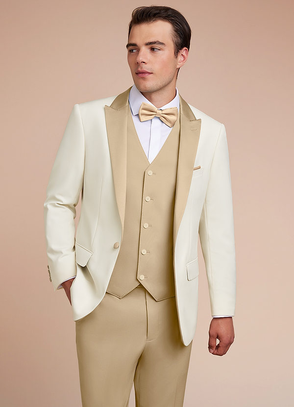 front Adrian Champagne Shawl Lapel Structured Stretch Tuxedo Jacket