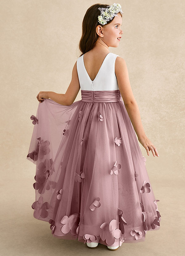 Azazie Vi Flower Girl Dresses Dusty Rose A-Line Sleeveless Tulle Dress image1