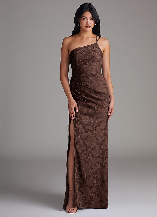 Azazie Eren Bridesmaid Dresses Ganache Sheath One Shoulder Floral Burnout Dress image1