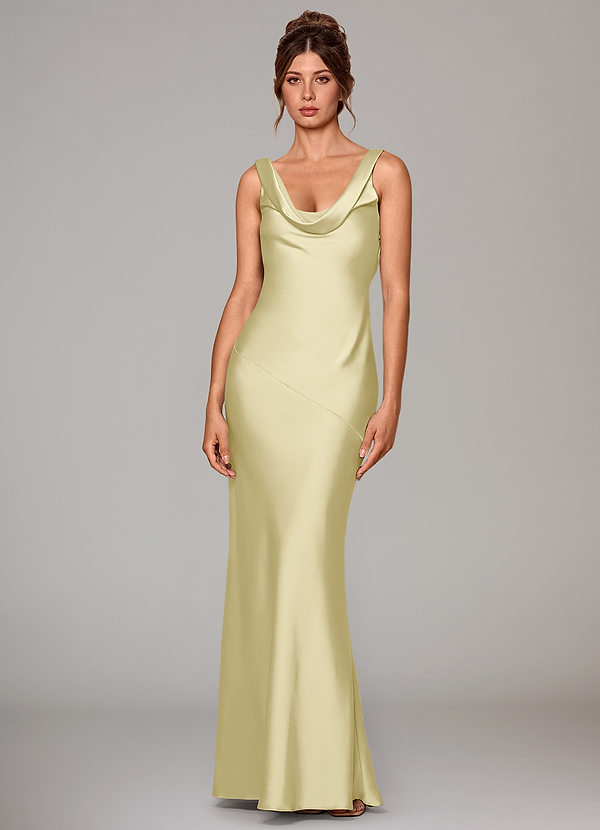 Azazie Rylina Bridesmaid Dresses Lemon Sorbet Mermaid Stretch Satin Dress image1