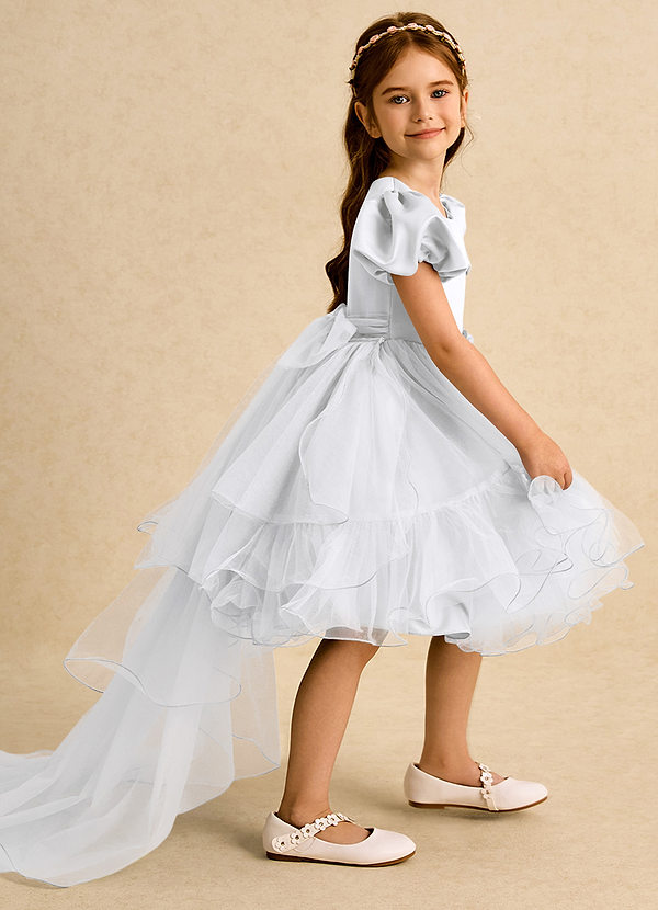 Azazie Cocoa Vestidos de Niña de Flores Vestido de Blanco de Tul de Princesa con Plisado image1