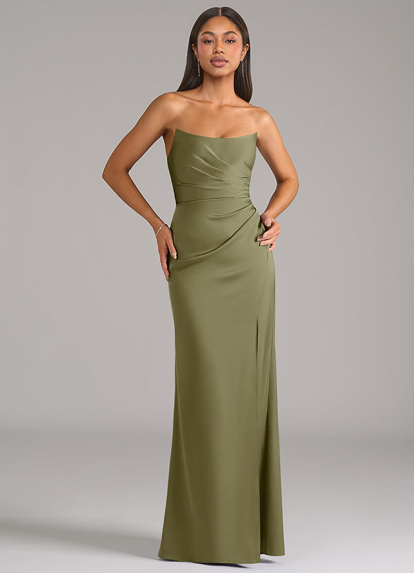 Azazie Marla Abiti da Damigella Abito Convertibile Tubino in Raso Elasticizzato Senza Cinturino Pistacchio image1