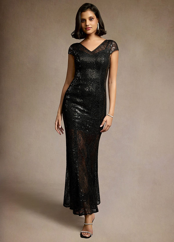 Meril Black Sequin Lace Mermaid Gown image1