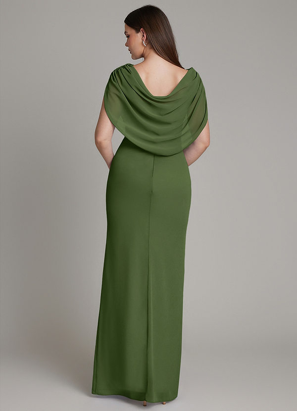 Azazie Hadley Brautjungfernkleider Meerjungfrau-Linie Plissee Chiffon Kleid Olivgrün image1