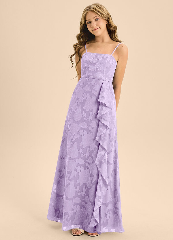 Azazie Kaylee Junior Lilac A-Line with Belt Floral Burnout Dress image1