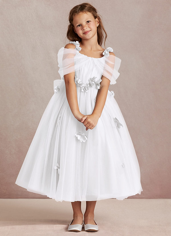 Azazie Shaylee Flower Girl Dresses White A-Line Off the Shoulder Tulle Dress image1