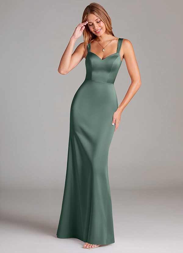 Azazie Denice Robes Demoiselle d'honneur Robe Fourreau en Satin extensible Plissée Eucalyptus image1