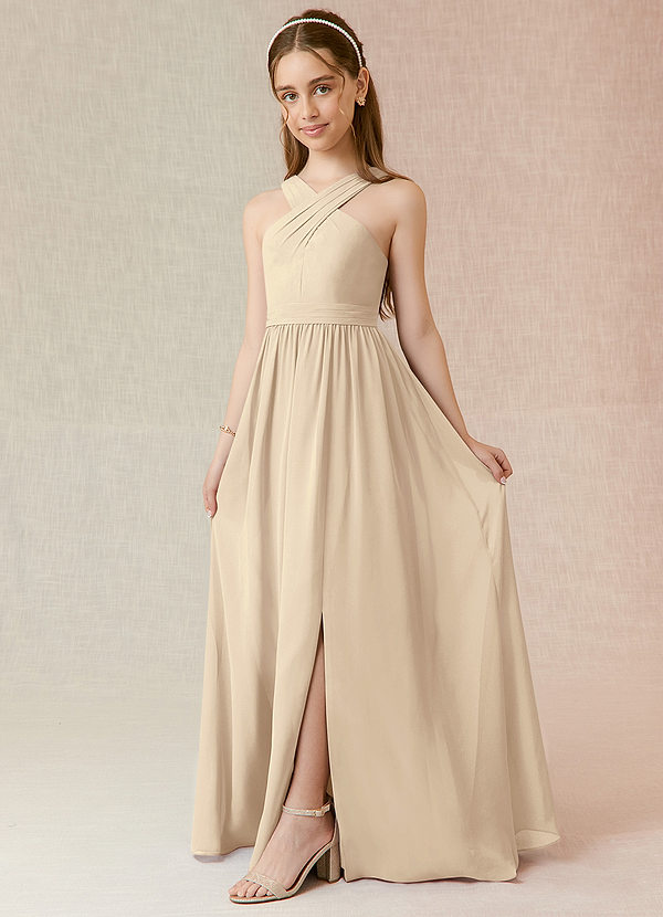 Azazie Jiya A-Line Pleated Chiffon Floor-Length Junior Bridesmaid Dress image1