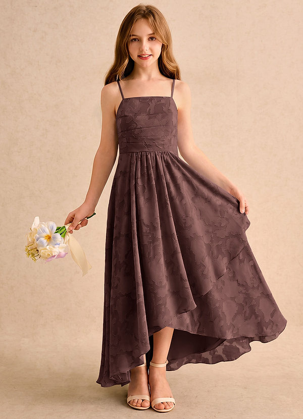 Azazie Twilight Girls Formal Blumenkinder Kleider A-Linie Plissee Blumen-Burnout Kleid Espresso image1