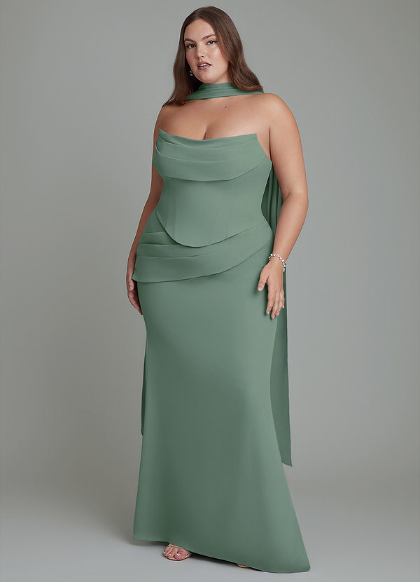 Azazie Sorrel Vestidos de dama de honor Vestido Eucalipto de Gasa de Corte Sirena con Corsé image1