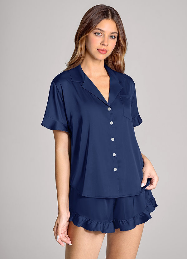 front Matchande färg volangerad kortärmad pyjamasset