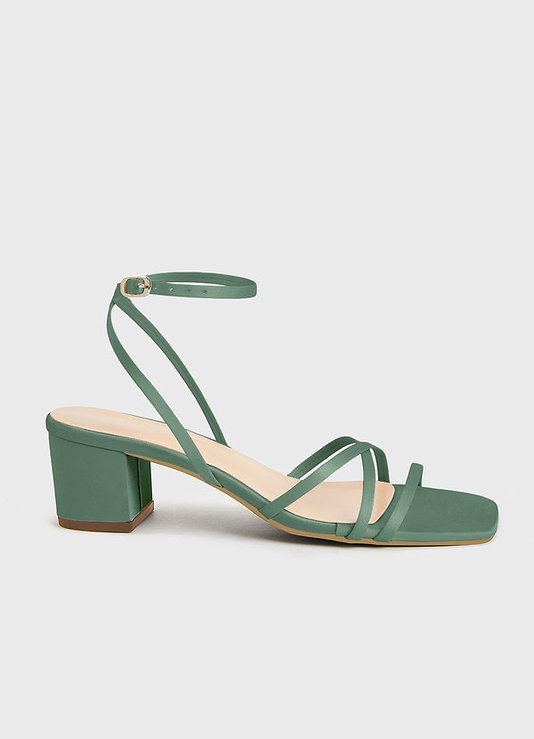 front Matching Color Matte Satin Cross Strips Block Heel Sandals