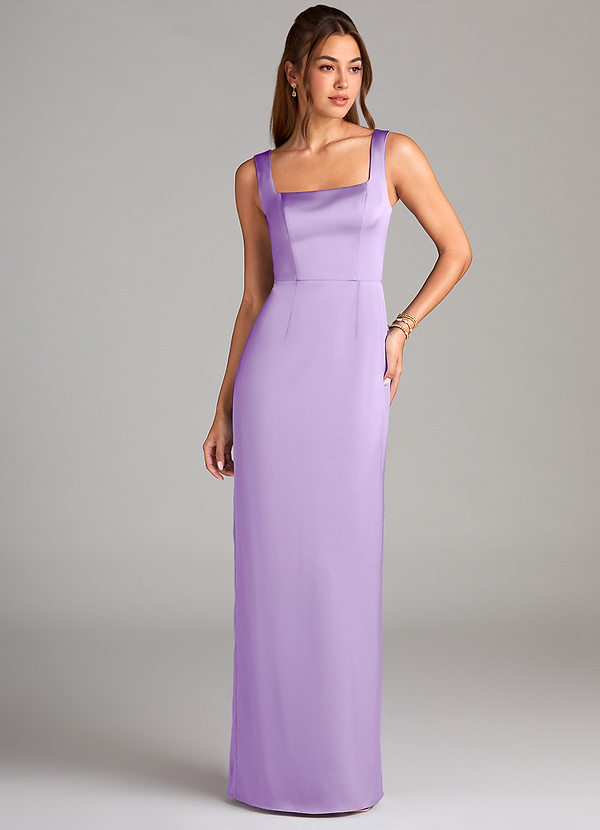 Azazie Flori Bridesmaid Dresses Lilac Sheath Side Slit Stretch Satin Dress image1