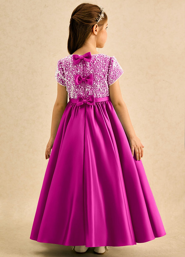 Azazie Cashew Flower Girl Dresses Fuchsia Ball-Gown with Sleeves Matte Satin Dress image1