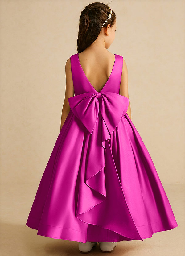 Azazie Cailee Flower Girl Dresses Fuchsia Ball-Gown Pleated Matte Satin Dress image1