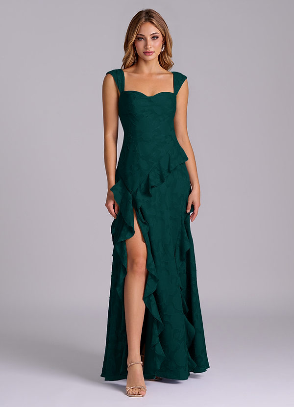 Azazie Sloane Bridesmaid Dresses Pine A-Line Sweetheart Neckline Floral Burnout Dress image1