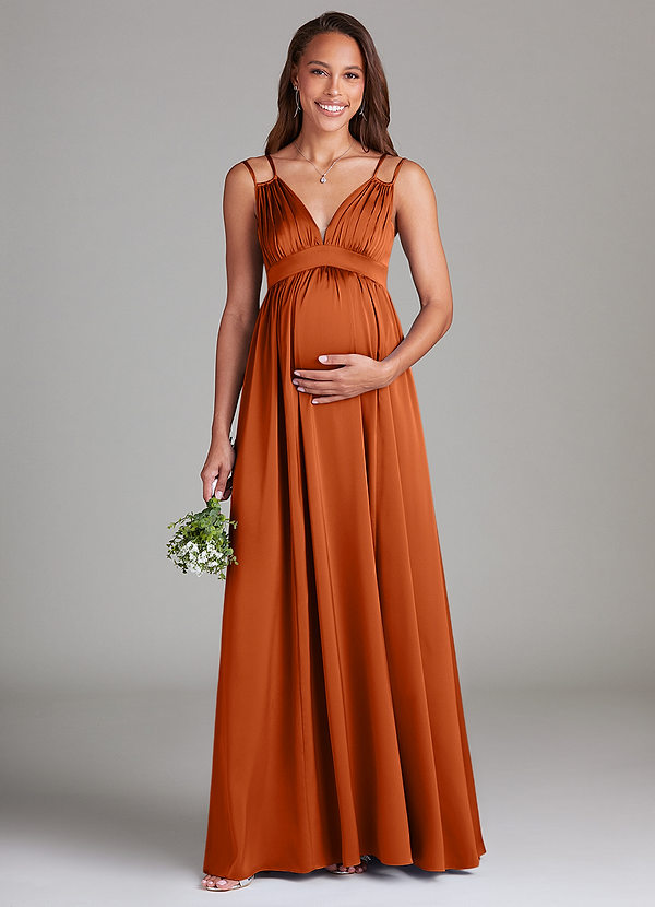 Azazie Emree Abiti da damigella premaman Abito A-Line Con Tasche Raso Elasticizzato Floor-Length image1