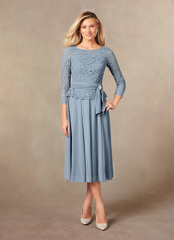Azazie Charlee Mother of the Bride Dresses Dusty Blue A-Line Lace Dress image1
