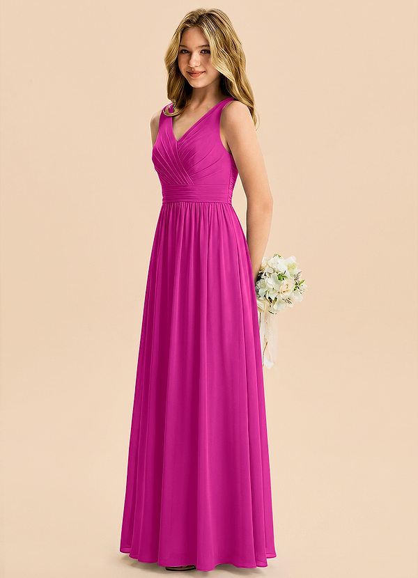 Azazie Kora Junior Fuchsia A-Line Pleated Chiffon Dress image1