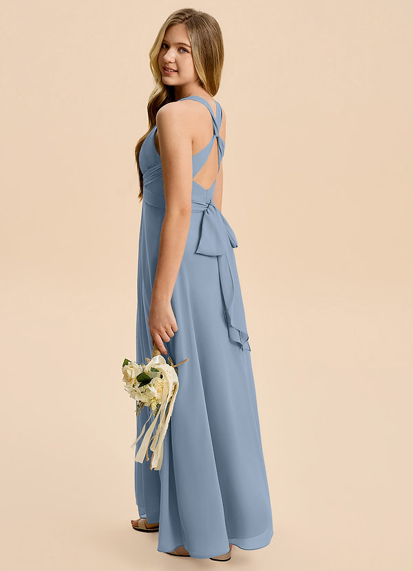 Azazie Kirsten Junior A-Linie Plissee Chiffon Kleid Staubblau image1