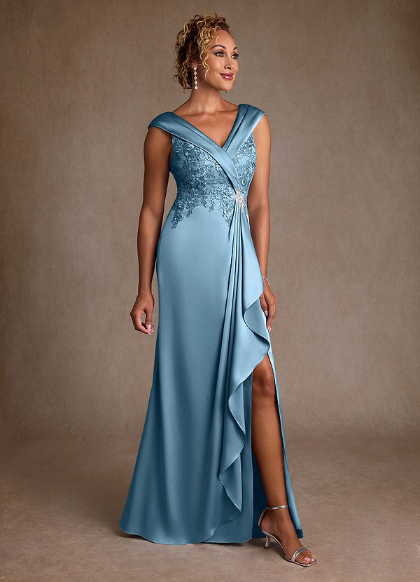 Azazie Santa Monica Vestidos de Madre de la Novia Vestido de Azul Acero de Encaje de Corte en A image1