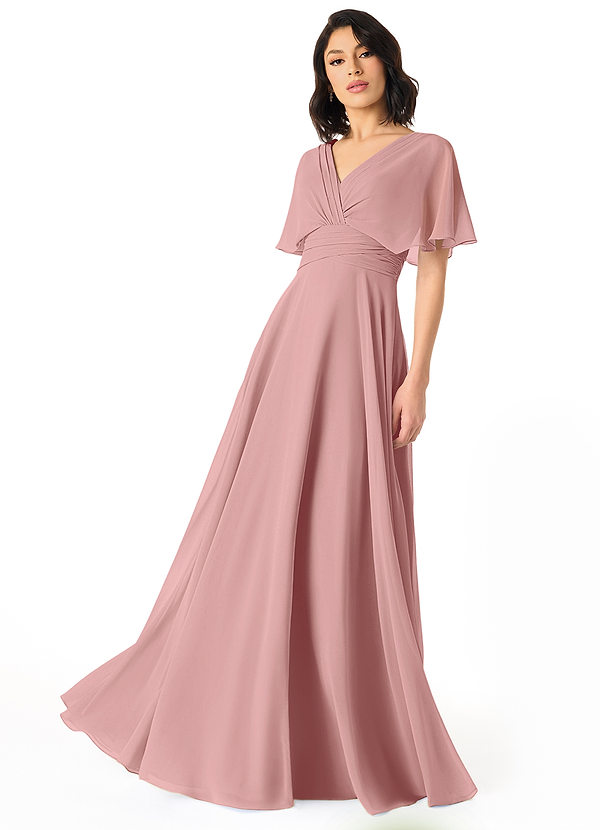Azazie Pamela Bridesmaid Dresses Dusty Rose A-Line V-Neck Pleated Chiffon Dress image1