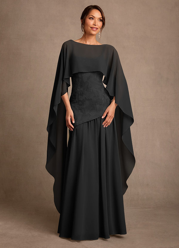 Azazie Flossie 신부의 어머니 드레스 A라인 주름진 쉬폰 플로어 길이 드레스 image1