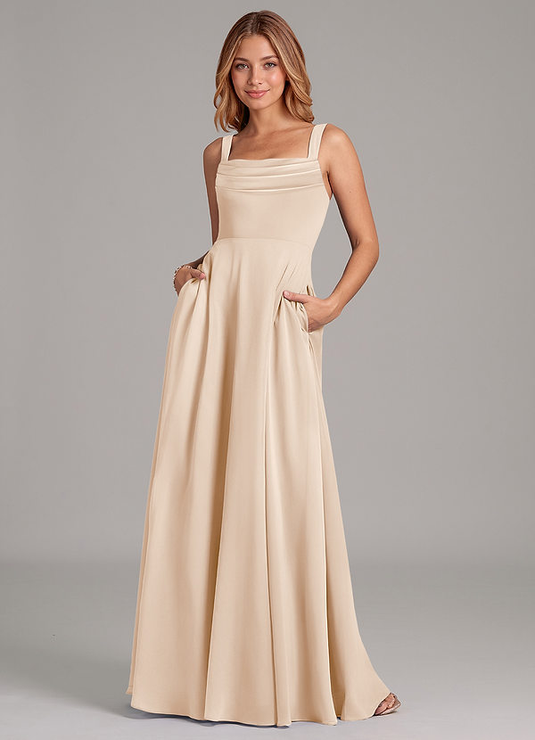 Azazie Shaude Bridesmaid Dresses White Alabaster A-Line Pleated Chiffon Dress image1