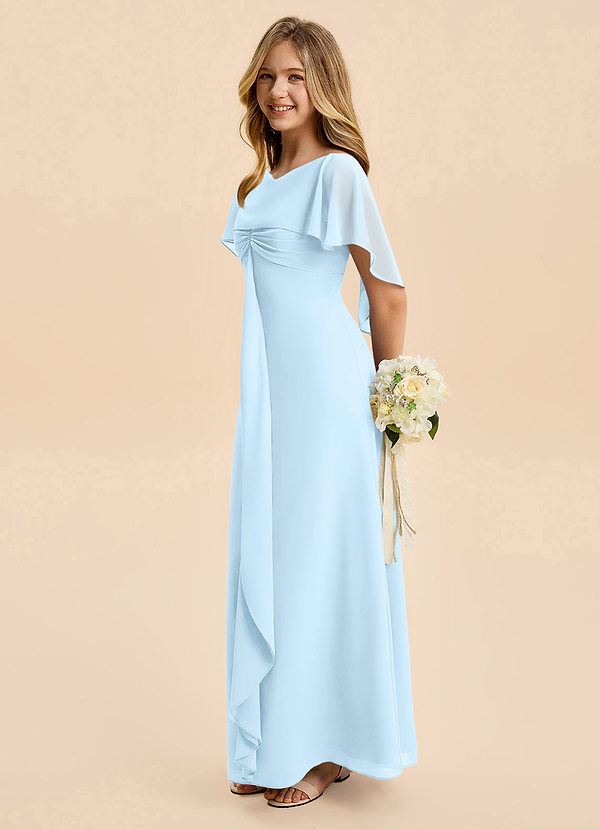 Azazie Selena Junior Sky Blue A-Line Ruched Chiffon Dress image1