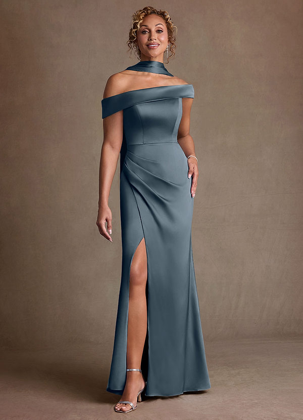 Azazie Kamala Suknie dla Matki Panny Młodej Osłona Jedno ramię Satyna elastyczna Długość podłogi Sukienka image1