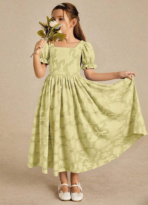 Azazie Joss Blumenkinder Kleider A-Linie mit ärmel Blumen-Burnout Kleid Zitronensorbet image1