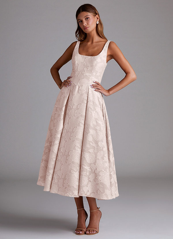 Azazie Amalie Bridesmaid Dresses Blushing Pink A-Line Pleated Floral Burnout Dress image1