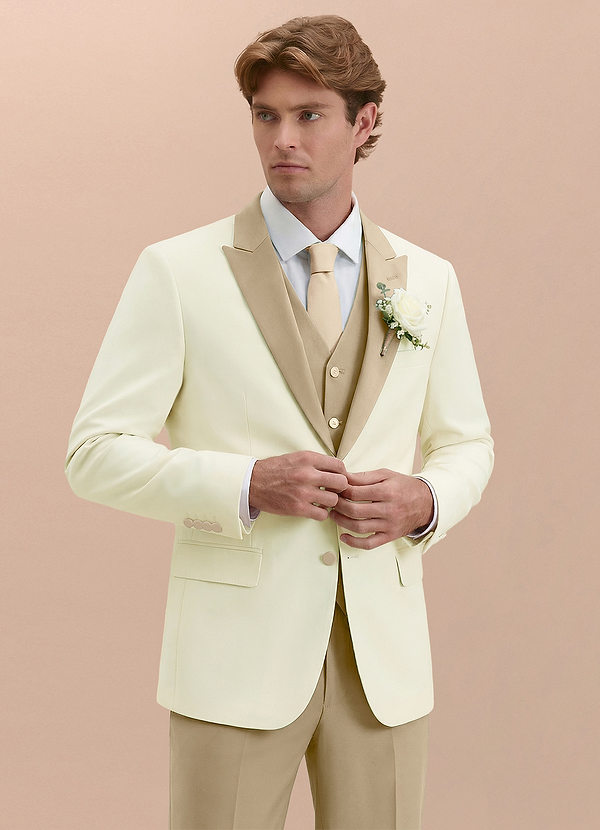 front Adrian Champagne Shawl Lapel Structured Stretch Tuxedo Jacket