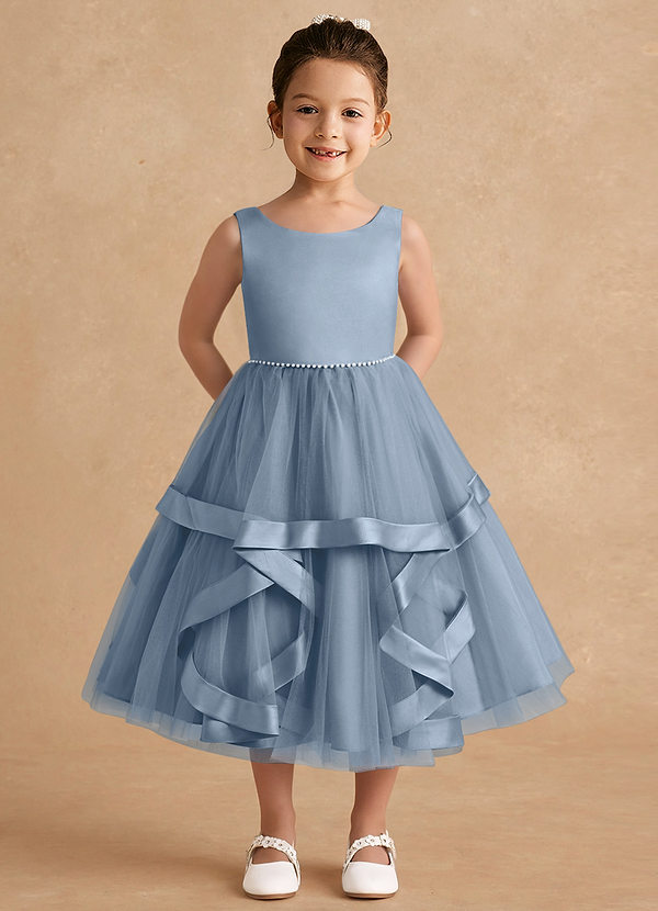 Azazie Posy Flower Girl Dresses Dusty Blue A-Line Beaded Tulle Dress image1