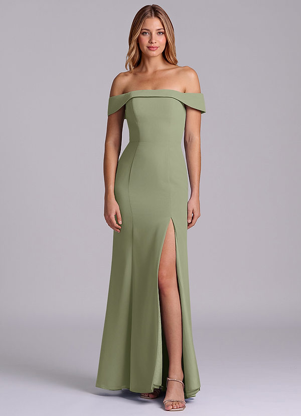 Azazie Luciana Vestidos Dama de Honor Vestido de Pistacho de Gasa de Corte Recto Convertible con Vestidos sin tirantes image1