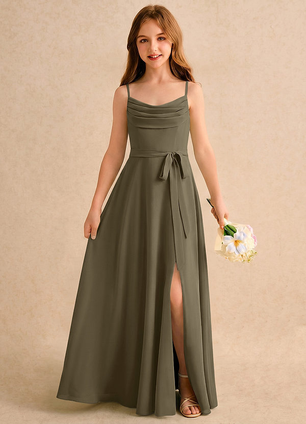Azazie Jasslyn Girls Formal Sukienki dla Dziewczynki Sypiącej Kwiaty Litera A Plisowana Szyfon Do podłogi Sukienka image1