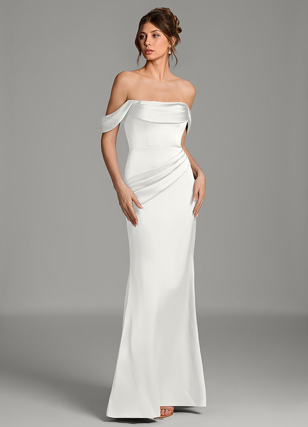 Azazie Alanis Brautjungfernkleider Wandelbar Meerjungfrau-Linie Korsett Stretch-Satin Kleid Weiß image1