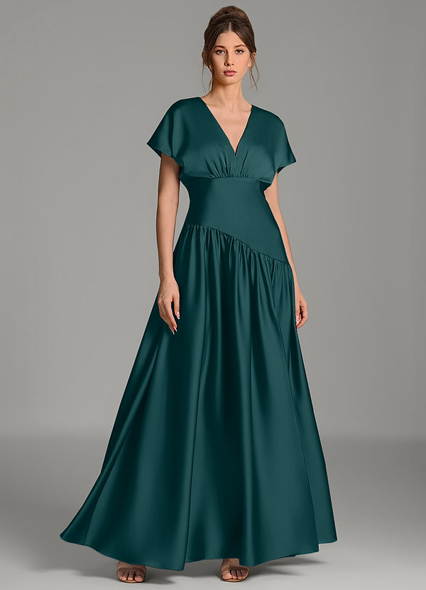 Azazie Alysse Bridesmaid Dresses Pine A-Line Stretch Satin Dress image1