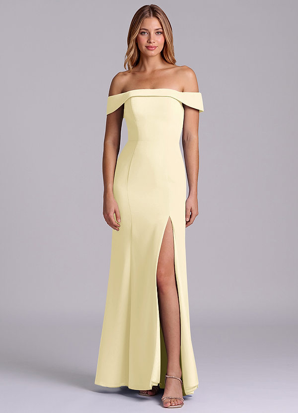 Azazie Luciana Brudtärneklänningar Klä av Tubklänning i Chiffong Av axeln Citronsorbet Konvertibel image1