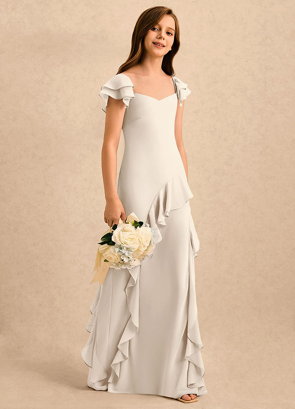Azazie Ada Girls Formal Flower Girl Dresses White Alabaster Sheath Ruched Chiffon Dress image1
