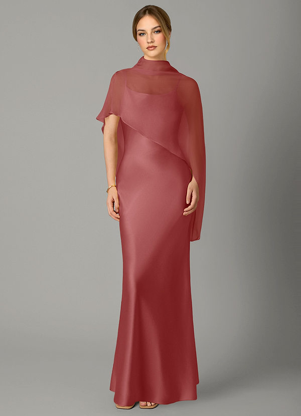 Azazie Jaleesa Morsiusneitojen mekot A-linja Korkea kaulus Joustava satiini Lattian pituus Pukeutua image1