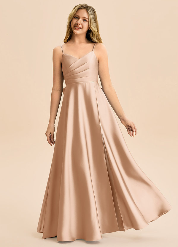 Azazie Rumi Junior Vestido de Rosa Inglesa de Satén Elástico de Corte en A con Plisado image1