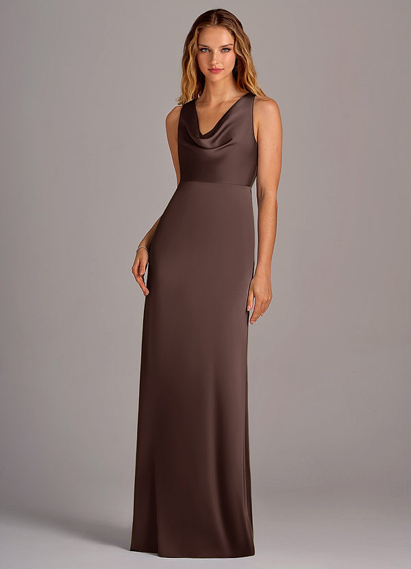 Azazie Wrenlee Bridesmaid Dresses Ganache A-Line Stretch Satin Dress image1