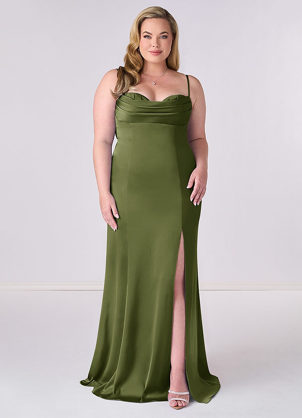 Barbie ♥ Azazie Abiti da Damigella Abito Sirena in Raso Elasticizzato Corsetto Oliva image1