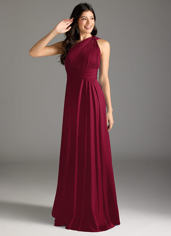 Azazie Charlize Bridesmaid Dresses Burgundy A-Line One Shoulder Stretch Satin Dress image1