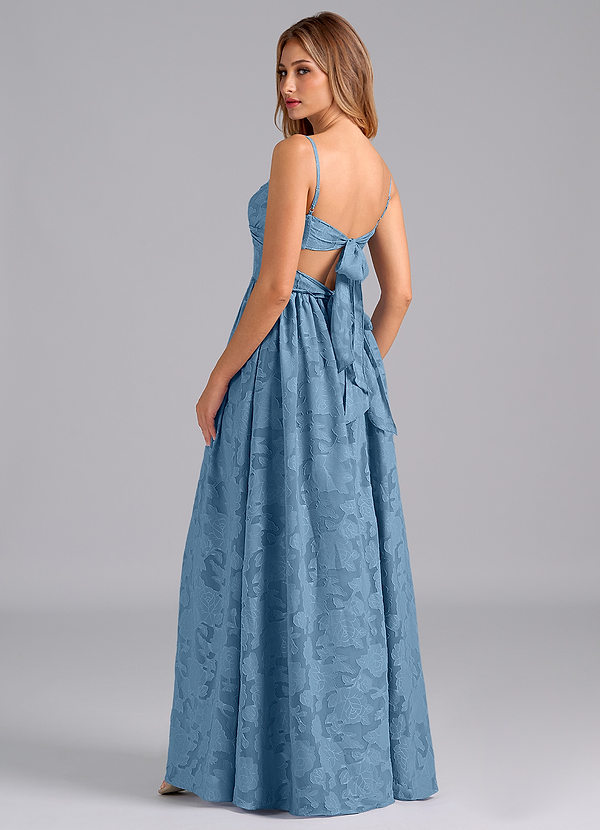Azazie Zeya Bridesmaid Dresses Steel Blue A-Line Bow Floral Burnout Dress image1