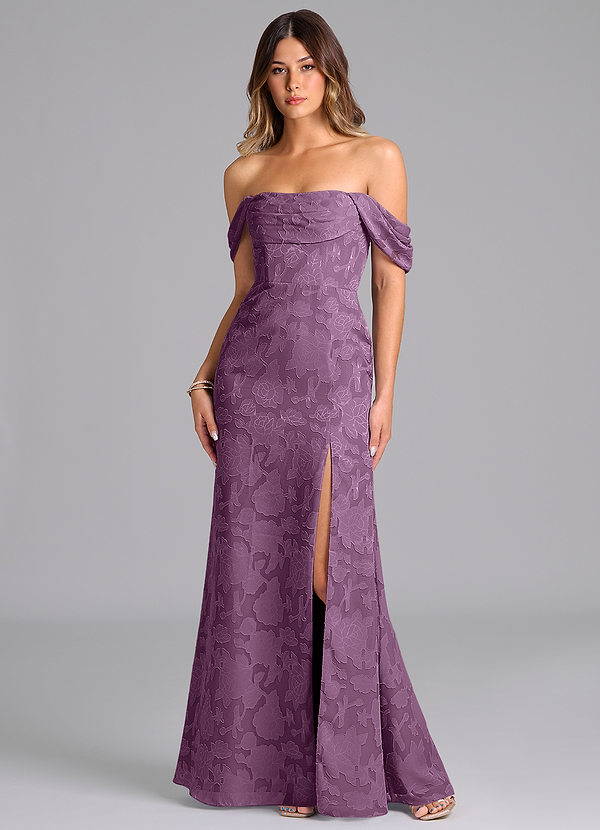 Azazie Saige Bridesmaid Dresses Wisteria A-Line Off the Shoulder Floral Burnout Convertible Dress image1