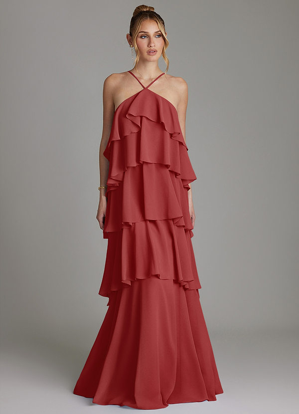 Azazie Deena Bridesmaid Dresses Rust A-Line Ruched Chiffon Dress image1
